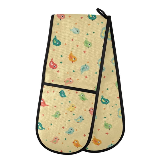 Dailycode Double Sided Oven Mitt with Loop Heat Resistant Kitchen Long Potholders 7" x 35" Colorful Birds and Stars