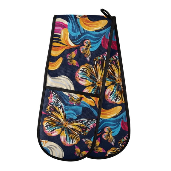 Dailycode Double Sided Oven Mitt with Loop Heat Resistant Kitchen Long Potholders 7" x 35" Colorful Butterflies