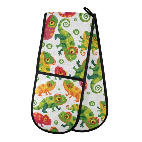 Dailycode Double Sided Oven Mitt with Loop Heat Resistant Kitchen Long Potholders 7" x 35" Colorful Chameleon