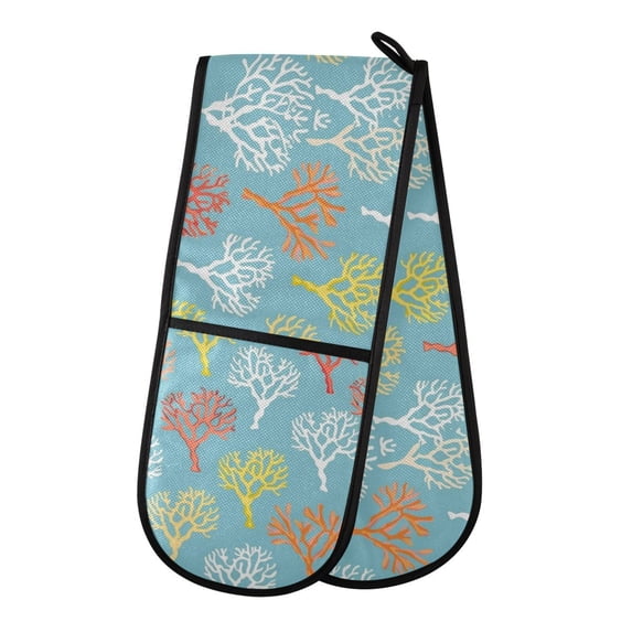 Dailycode Double Sided Oven Mitt with Loop Heat Resistant Kitchen Long Potholders 7" x 35" Colorful Coral