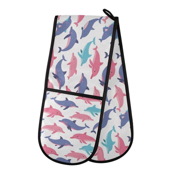 Dailycode Double Sided Oven Mitt with Loop Heat Resistant Kitchen Long Potholders 7" x 35" Colorful Cute Dolphin
