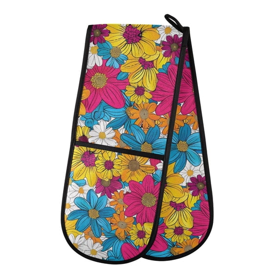 Dailycode Double Sided Oven Mitt with Loop Heat Resistant Kitchen Long Potholders 7" x 35" Colorful Daisies Chrysanthemums Flowers