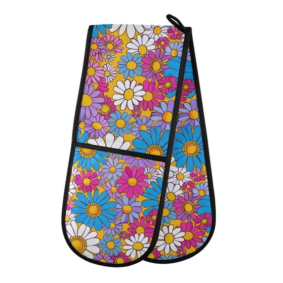Dailycode Double Sided Oven Mitt with Loop Heat Resistant Kitchen Long Potholders 7" x 35" Colorful Daisy