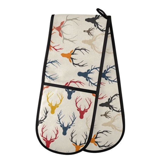 Dailycode Double Sided Oven Mitt with Loop Heat Resistant Kitchen Long Potholders 7" x 35" Colorful Deer Antlers Silhouette