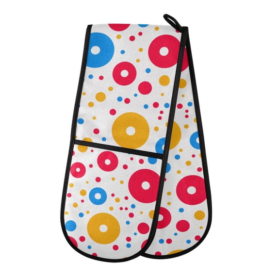 Dailycode Double Sided Oven Mitt with Loop Heat Resistant Kitchen Long Potholders 7" x 35" Colorful Dot and Circles