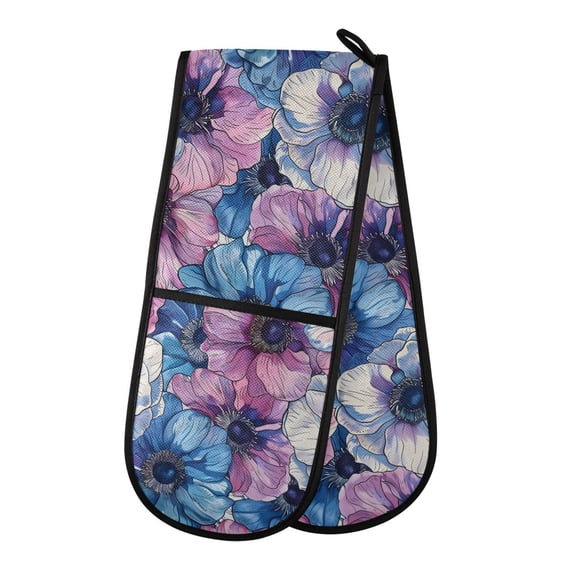 Dailycode Double Sided Oven Mitt with Loop Heat Resistant Kitchen Long Potholders 7" x 35" Colorful Exotic Anemone Flower