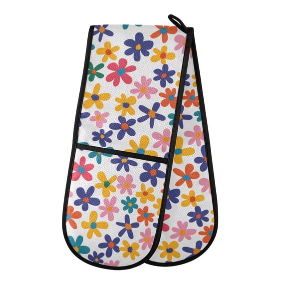 Dailycode Double Sided Oven Mitt with Loop Heat Resistant Kitchen Long Potholders 7" x 35" Colorful Flower Drawing