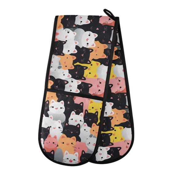 Dailycode Double Sided Oven Mitt with Loop Heat Resistant Kitchen Long Potholders 7" x 35" Colorful Happy Cats
