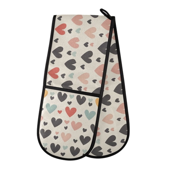Dailycode Double Sided Oven Mitt with Loop Heat Resistant Kitchen Long Potholders 7" x 35" Colorful Heart