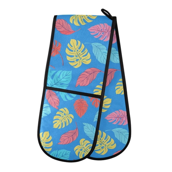 Dailycode Double Sided Oven Mitt with Loop Heat Resistant Kitchen Long Potholders 7" x 35" Colorful Leaf