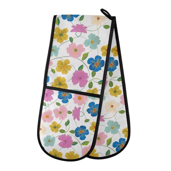 Dailycode Double Sided Oven Mitt with Loop Heat Resistant Kitchen Long Potholders 7" x 35" Colorful Pastel Flowers