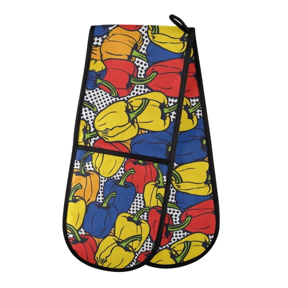 Dailycode Double Sided Oven Mitt with Loop Heat Resistant Kitchen Long Potholders 7" x 35" Colorful Pepper Food