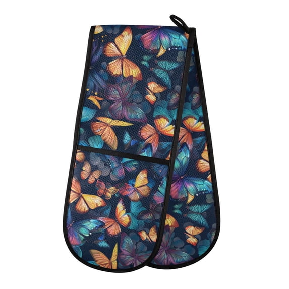 Dailycode Double Sided Oven Mitt with Loop Heat Resistant Kitchen Long Potholders 7" x 35" Colorful Shimmering Butterflies
