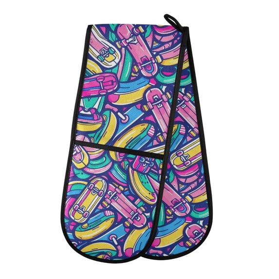 Dailycode Double Sided Oven Mitt with Loop Heat Resistant Kitchen Long Potholders 7" x 35" Colorful Skate