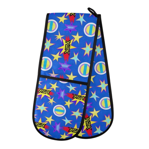 Dailycode Double Sided Oven Mitt with Loop Heat Resistant Kitchen Long Potholders 7" x 35" Colorful Star