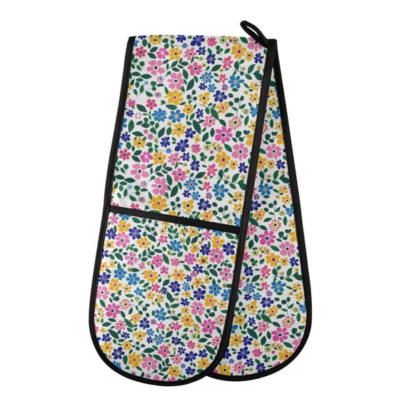Dailycode Double Sided Oven Mitt with Loop Heat Resistant Kitchen Long Potholders 7" x 35" Colorful Tiny Flowers and Leaves