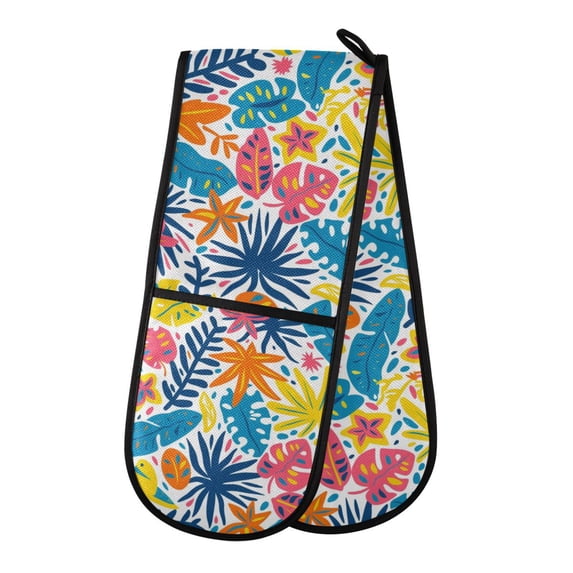 Dailycode Double Sided Oven Mitt with Loop Heat Resistant Kitchen Long Potholders 7" x 35" Colorful Various Leaf