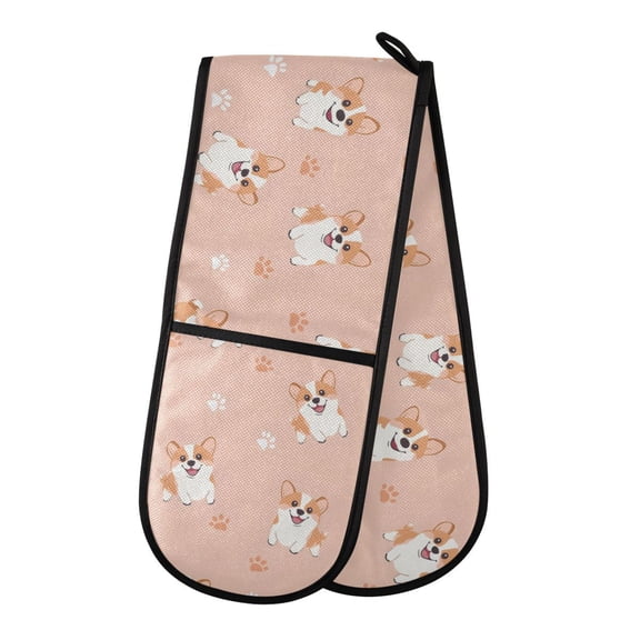 Dailycode Double Sided Oven Mitt with Loop Heat Resistant Kitchen Long Potholders 7" x 35" Corgi Dog and Paw Prints