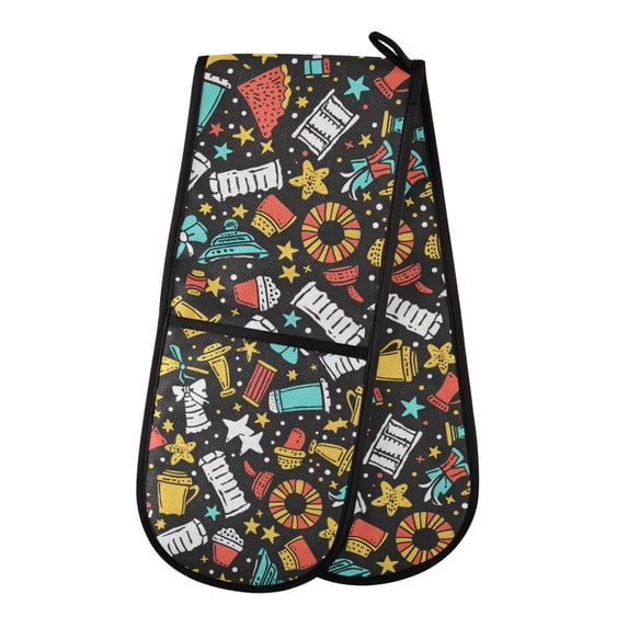 Dailycode Double Sided Oven Mitt with Loop Heat Resistant Kitchen Long Potholders 7" x 35" Cups Star Glasses