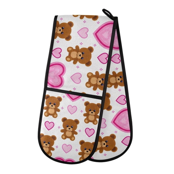 Dailycode Double Sided Oven Mitt with Loop Heat Resistant Kitchen Long Potholders 7" x 35" Cute Bear Heart