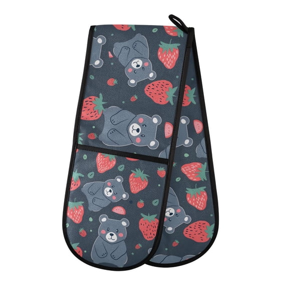 Dailycode Double Sided Oven Mitt with Loop Heat Resistant Kitchen Long Potholders 7" x 35" Cute Bear and Strawberry