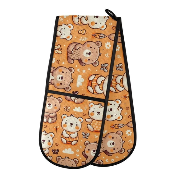 Dailycode Double Sided Oven Mitt with Loop Heat Resistant Kitchen Long Potholders 7" x 35" Cute Bears with Butterflies