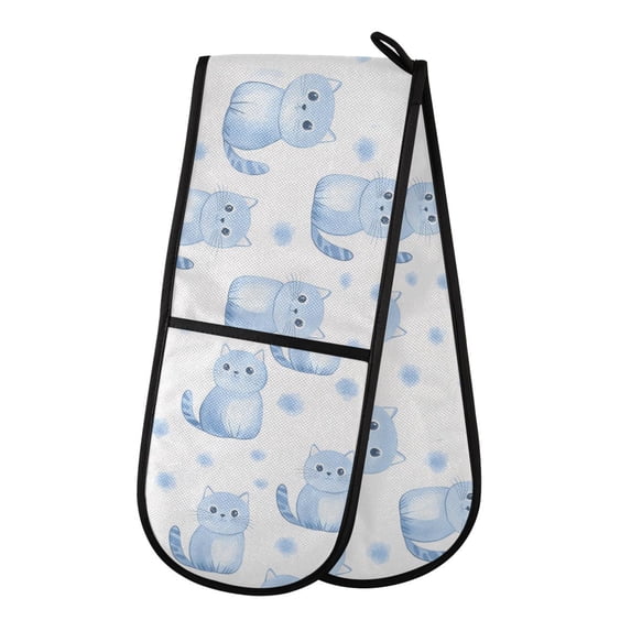 Dailycode Double Sided Oven Mitt with Loop Heat Resistant Kitchen Long Potholders 7" x 35" Cute Blue Cat