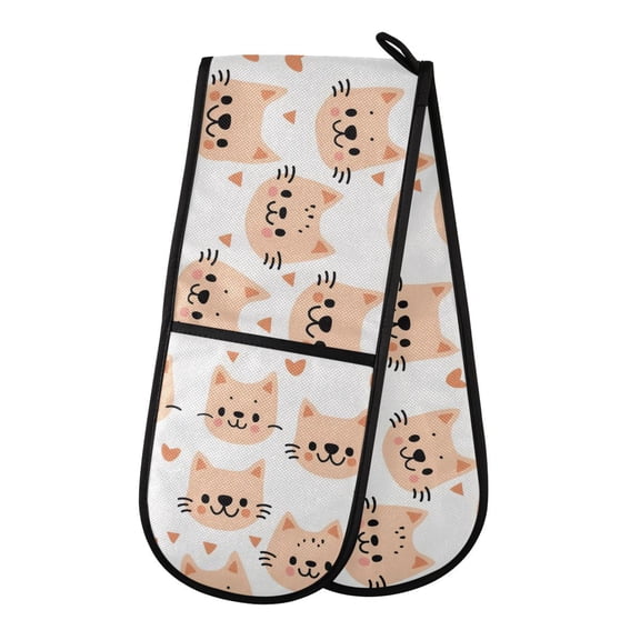 Dailycode Double Sided Oven Mitt with Loop Heat Resistant Kitchen Long Potholders 7" x 35" Cute Cat Face and Heart