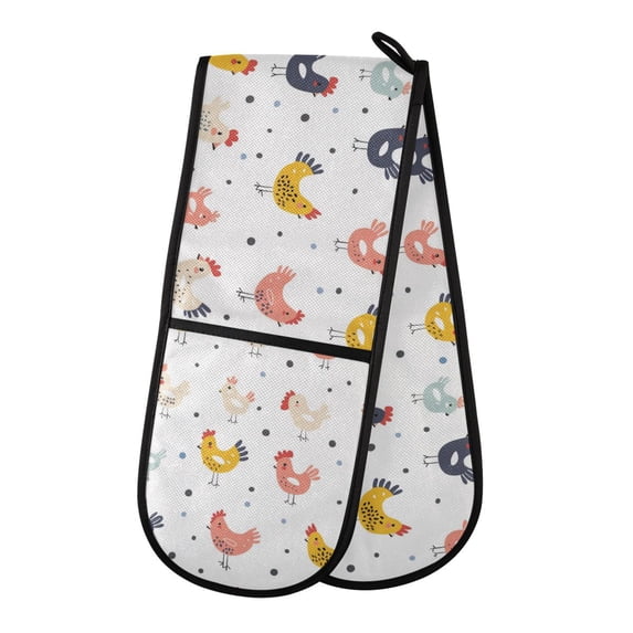 Dailycode Double Sided Oven Mitt with Loop Heat Resistant Kitchen Long Potholders 7" x 35" Cute Chicken and Dots