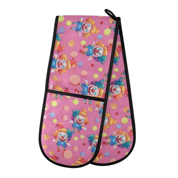 Dailycode Double Sided Oven Mitt with Loop Heat Resistant Kitchen Long Potholders 7" x 35" Cute Clown and Polka Dots