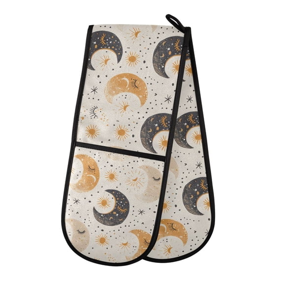 Dailycode Double Sided Oven Mitt with Loop Heat Resistant Kitchen Long Potholders 7" x 35" Cute Crescent Moon and Sun
