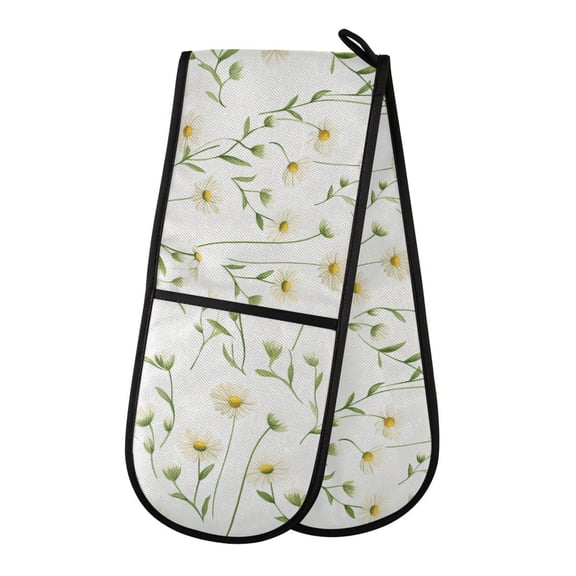 Dailycode Double Sided Oven Mitt with Loop Heat Resistant Kitchen Long Potholders 7" x 35" Cute Daisies and Leaves