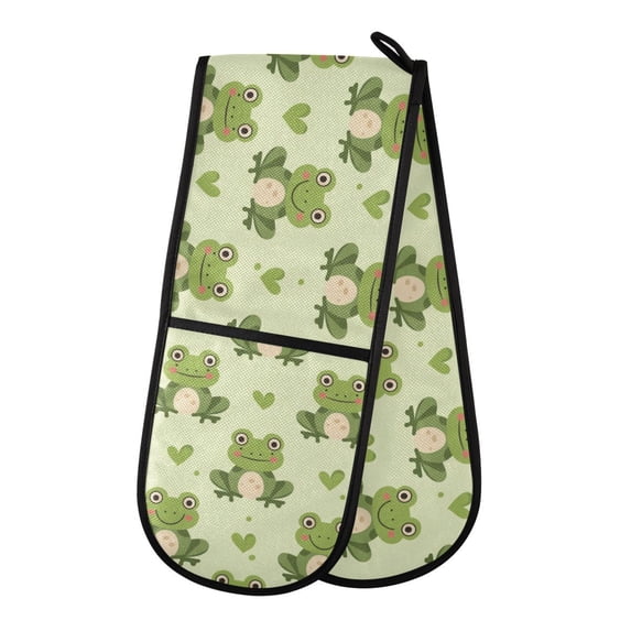 Dailycode Double Sided Oven Mitt with Loop Heat Resistant Kitchen Long Potholders 7" x 35" Cute Frogs with Heart