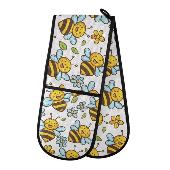 Dailycode Double Sided Oven Mitt with Loop Heat Resistant Kitchen Long Potholders 7" x 35" Cute Funny Bee