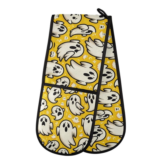 Dailycode Double Sided Oven Mitt with Loop Heat Resistant Kitchen Long Potholders 7" x 35" Cute Ghosts