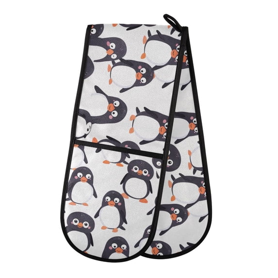 Dailycode Double Sided Oven Mitt with Loop Heat Resistant Kitchen Long Potholders 7" x 35" Cute Happy Penguins