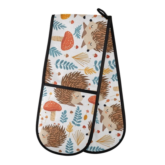 Dailycode Double Sided Oven Mitt with Loop Heat Resistant Kitchen Long Potholders 7" x 35" Cute Hedgehog Mushroom Leaf