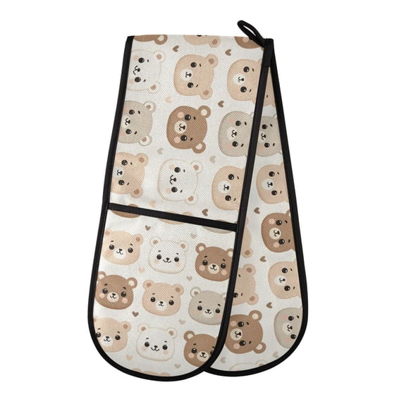 Dailycode Double Sided Oven Mitt with Loop Heat Resistant Kitchen Long Potholders 7" x 35" Cute Little Bear Face