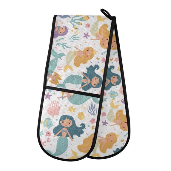 Dailycode Double Sided Oven Mitt with Loop Heat Resistant Kitchen Long Potholders 7" x 35" Cute Mermaids and Friends