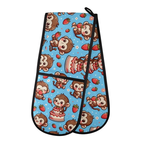 Dailycode Double Sided Oven Mitt with Loop Heat Resistant Kitchen Long Potholders 7" x 35" Cute Monkey on Cake