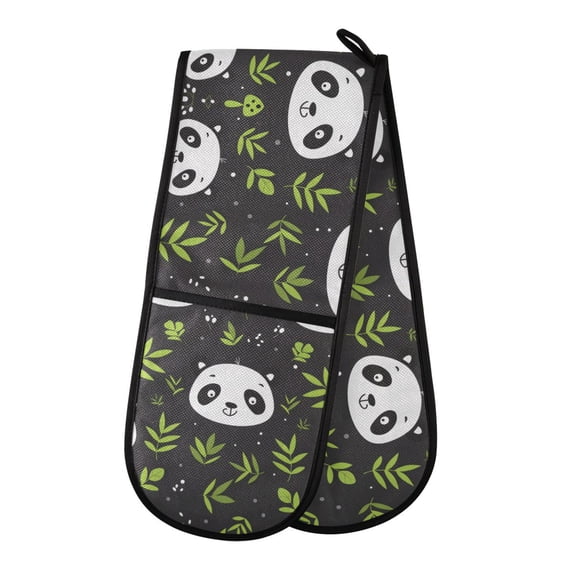 Dailycode Double Sided Oven Mitt with Loop Heat Resistant Kitchen Long Potholders 7" x 35" Cute Panda Face and Leaf