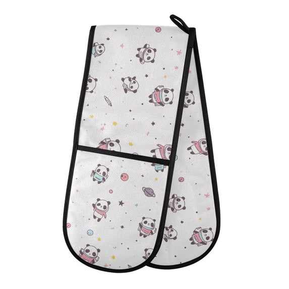 Dailycode Double Sided Oven Mitt with Loop Heat Resistant Kitchen Long Potholders 7" x 35" Cute Panda Planet