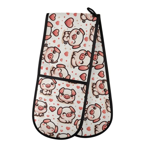 Dailycode Double Sided Oven Mitt with Loop Heat Resistant Kitchen Long Potholders 7" x 35" Cute Pig with Hearts