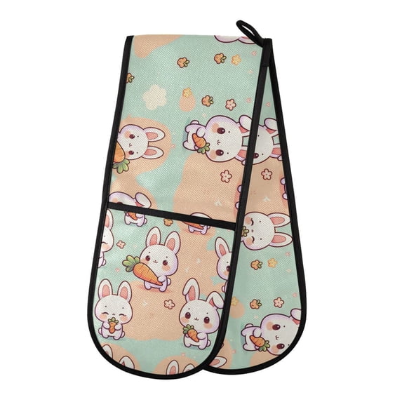 Dailycode Double Sided Oven Mitt with Loop Heat Resistant Kitchen Long Potholders 7" x 35" Cute Rabbit Hold Carrot