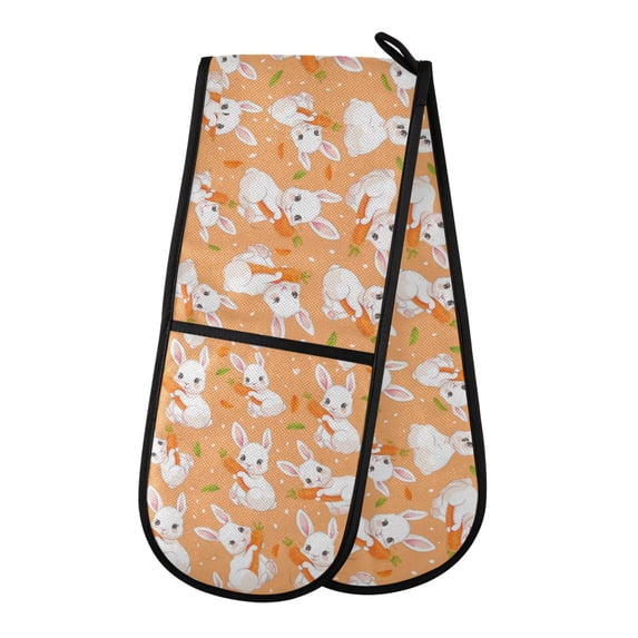 Dailycode Double Sided Oven Mitt with Loop Heat Resistant Kitchen Long Potholders 7" x 35" Cute Rabbit and Carrot
