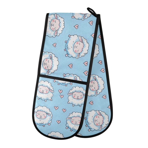 Dailycode Double Sided Oven Mitt with Loop Heat Resistant Kitchen Long Potholders 7" x 35" Cute Sheep and Heart