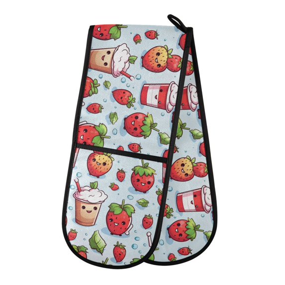 Dailycode Double Sided Oven Mitt with Loop Heat Resistant Kitchen Long Potholders 7" x 35" Cute Strawberries Face