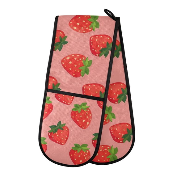 Dailycode Double Sided Oven Mitt with Loop Heat Resistant Kitchen Long Potholders 7" x 35" Cute Strawberries