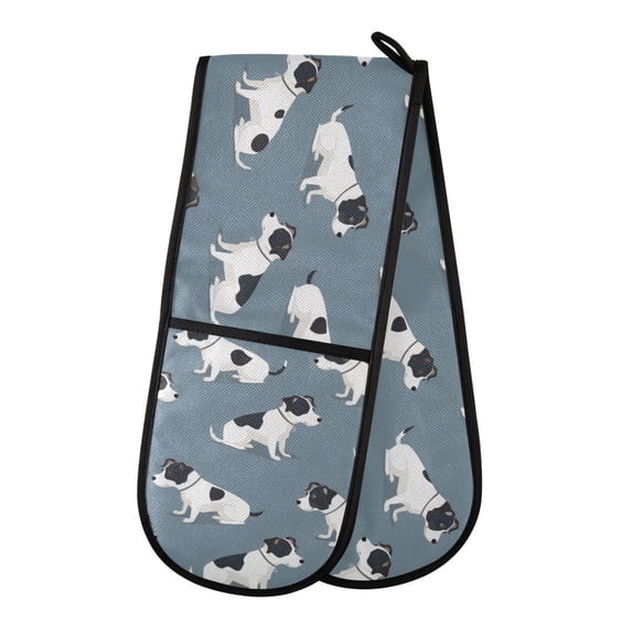Dailycode Double Sided Oven Mitt with Loop Heat Resistant Kitchen Long Potholders 7" x 35" Cute Terrier Dogs
