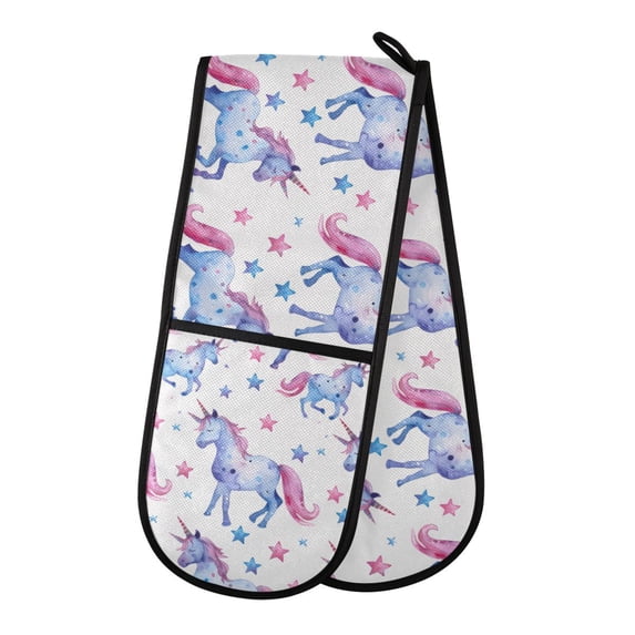 Dailycode Double Sided Oven Mitt with Loop Heat Resistant Kitchen Long Potholders 7" x 35" Cute Watercolor Unicorn
